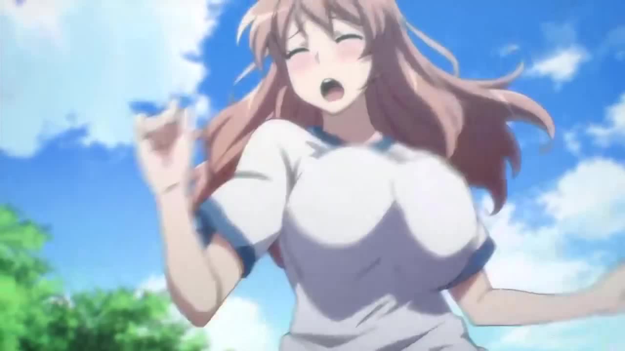 Anime girl with big boobs running