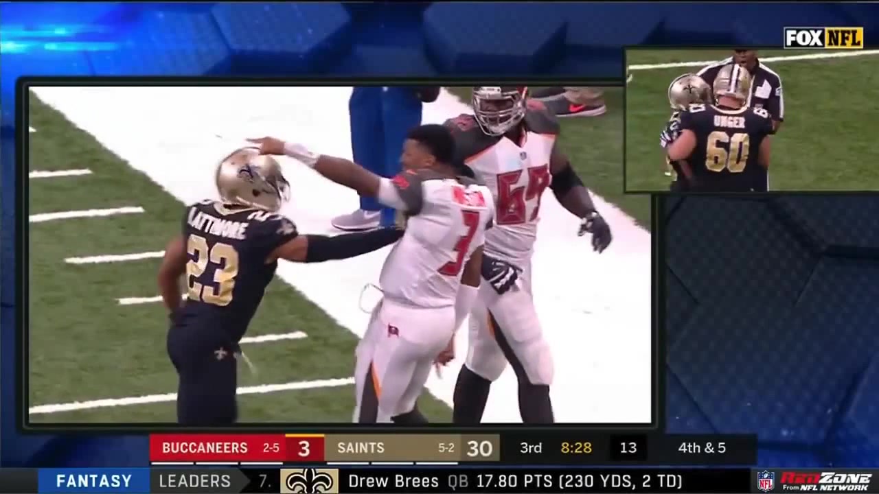 Mike Evans Shoves Marshon Lattimore Leading to HUGE Fight Bucs vs