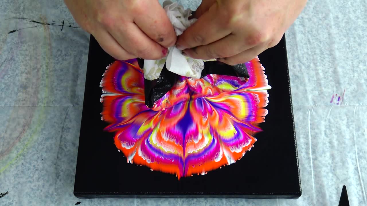 (403) Flower in BEAUTIFUL bright colours CUP BOTTOM acrylic pour