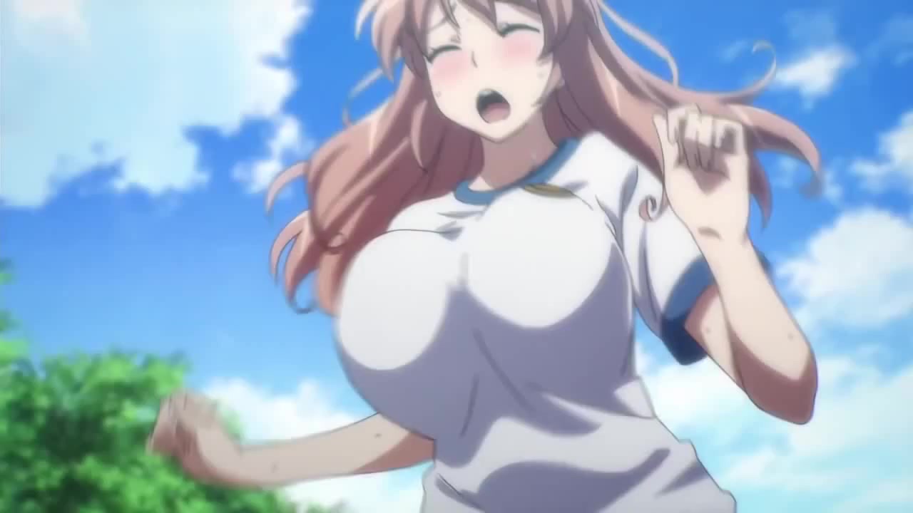 Anime girl with big boobs running
